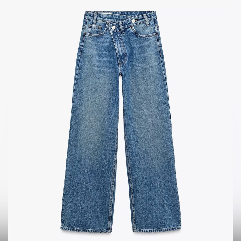 Zara High Waisted Leg Crossover Jeans
